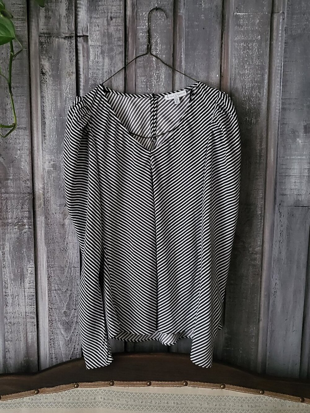 Maison d'Amelie Paris Striped Long Sleeve Blouse Black White Puffed Shoulder S